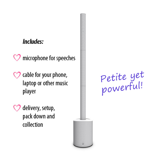 marquee and small room wedding pa system - includes microphone for speeches, cable and bluetooth connection for your phone, laptop or other music player, plus delivery, set up, pack down & collection at any Sydney indoor event